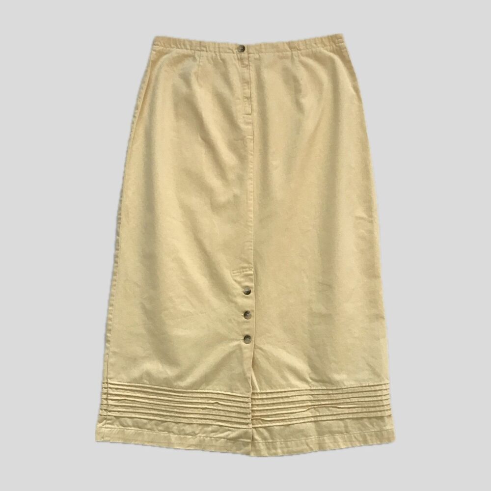Vintage 1990s Butter Yellow 100% Cotton Long Midi Skirt Women's Size 12 L